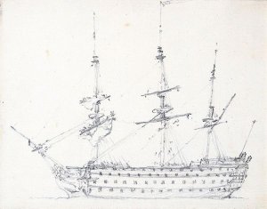 Broadside View Of H.M.S. Victory In The Medway