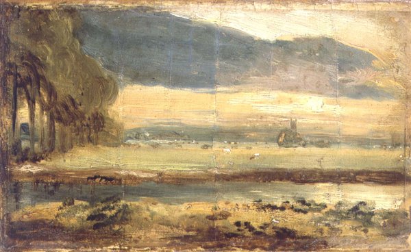 Dedham Church seen from across the River Stour with overhanging cloud, c.1810