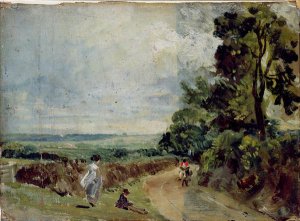 A Country road with trees and figures